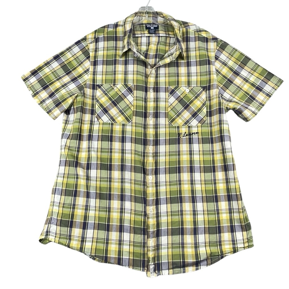 Men's Polo Ralph Lauren Jeans 100% Cotton Short Sleeve Plaid Button Dn XXL 0033‎